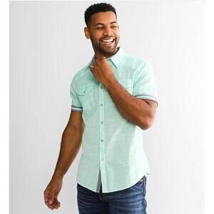 BKE Mens Button Up Shirt Size 3XL Athletic Fit Blue Short Sleeve Lightweight